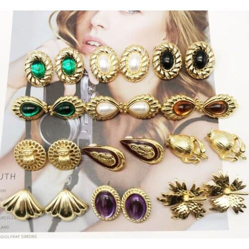 Fashion Rose Flower Geometric Rhinestone Glaze Clip Earrings For No Ear Holes Party Jewelry