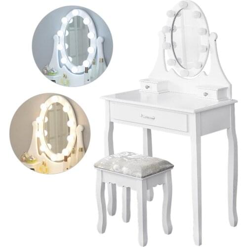 Modern Wooden Dressing Vanity Table Set With Stool Concise With LED Mirror Makeup Dresser Chair Jewelry Organizer 75*40*139cm
