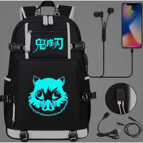 New Luminous Demon Slayer USB Boy Girl Book School Bag Large Capacity Teenagers Student Schoolbags Women Men Backpack