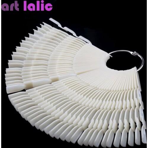 150pcs Nail Art Fan Shape Display Natural Chart Gel Polish Coloring Sample Practice Training False Nail With Removable Ring
