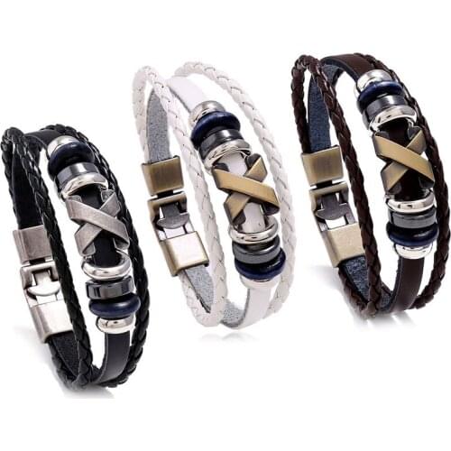 Vintage Handmade Feather Multilayer Leather Bracelet Sets Men Fashion Braiding Coffee Rope Wrap Bracelets & Bangles Male Gift