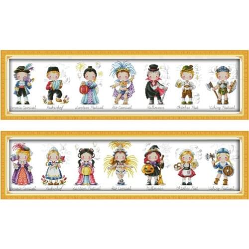 World Festival - Boy Girl Chinese Counted Printed Canvas Cross Stitch Pattern DIY Kits DMC 11&14CT Embroidery Needlework Sets