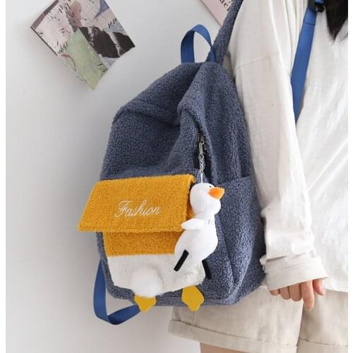 Japanese Women Plush Backpack Female Korean Panelled Shoulder School Bags for Teenage Girls College Travel Backpacks Ladies New