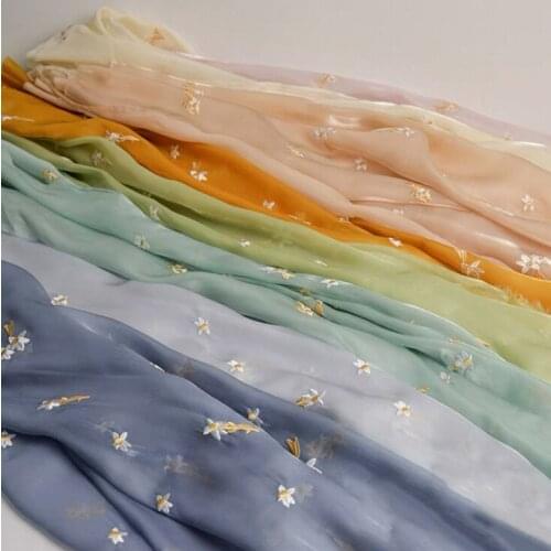 Bright Silk Glittering Satin Embroidered Fabric Small Floral Chiffon Yarn Fabric For Dress Designer Fabric