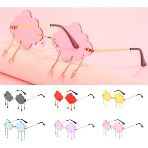 Fashion Unique Rimless Cloud Shape Crystal Pendant Women Sunglasses Clear Ocean Lens Eyewear Pink Ladies Trending Sun Glasses