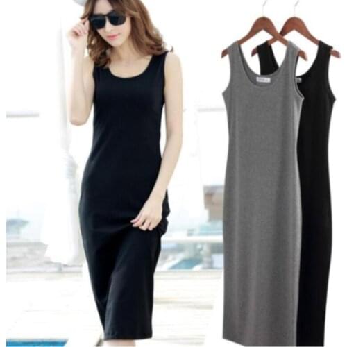 S-2XL 2 Colors Sexy Sleeveless Slim Body-con Basic Dresses Tanks Vest ladies Dress Strap Solid Party Dress Summer