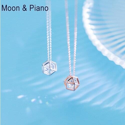 925 Sterling Silver Ladies Necklace Polygon Short Pendant Clavicle Charm Necklace Square Shape Necklace Cubic Zirconia Jewelry