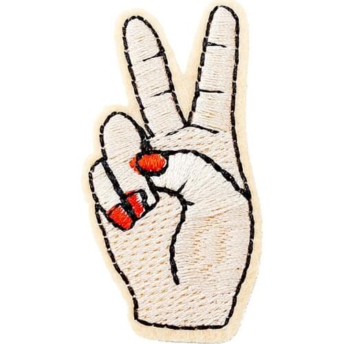 Victory Sign (Size:3.3X4.2cm) Cartoon Badges DIY Embroidery Patch Applique Clothes Clothing Sewing Supplies Decorative Patches