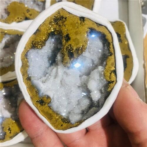 Gold natural agate crystal hole cornucopia office furniture feng shui decorations 1pc