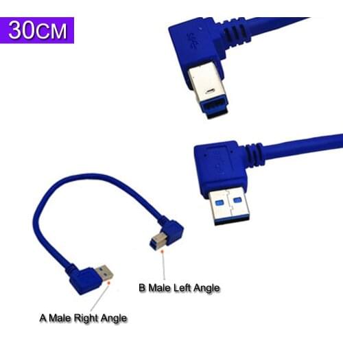 1Ft USB 3.0 A male plug 90 degree angle to USB 3.0 B male 90° angle Cable