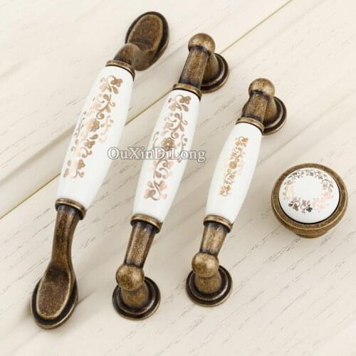 10PCS European Antique Kitchen Door Furniture Handle Ceramic Printing Drawer Wardrobe Cupboard Cabinet Pulls Knobs&Handles