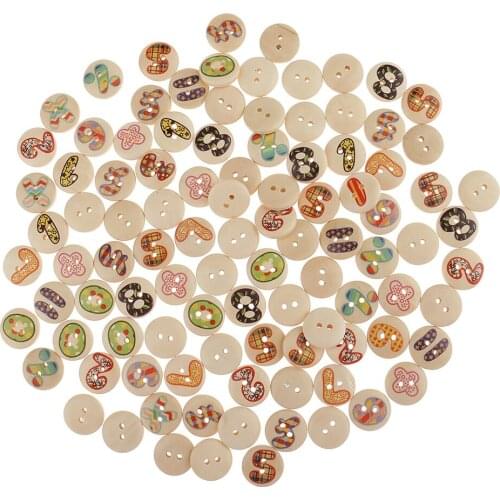 100 Pieces Assorted Numbers Printed Round Wooden Buttons for Sewing Scrapbooking Kids Crafts 15mm