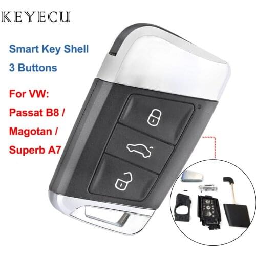 Keyecu 3 Buttons Smart Remote Car Key Shell Case for VW for Volkswagen Passat B8 2015 2016 2017 2018, Magotan, Superb A7
