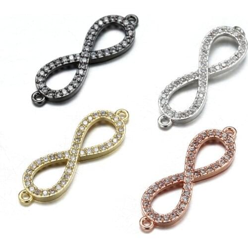 8*29mm Micro CZ Zircon Crystal Infinity Charms Beads Bracelet Findings Copper Metal DIY Eight Charm Beads & Jewelry Making