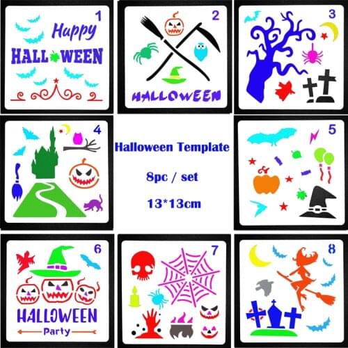 8pc/set Halloween Stencil Painting Template Embossing DIY Craft Bullet Journal Accessories Sjablonen For Scrapbooking Reusable