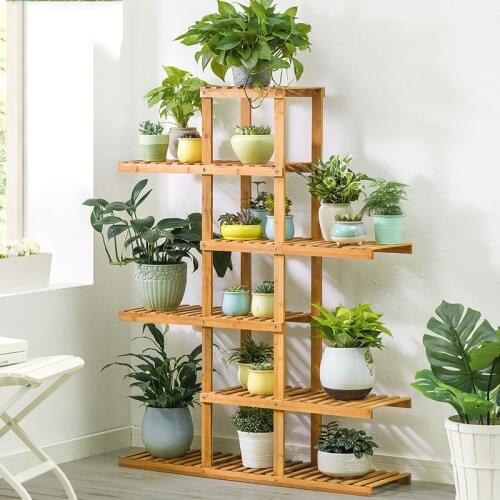 Bamboo Flower Stand Rack Storage Shelf Plant Holder Home Garden Flower Pot Organizer Living Room Balcony Storage Rack 4/5/6layer