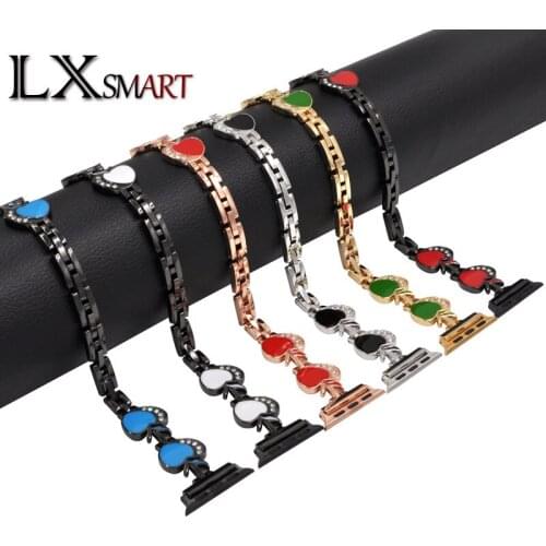 Solid Stainless Steel Strap For Apple Watch Iwatch 1 2 3 Womens Sm Heart Pattern Smart Watch Bracelet Loop