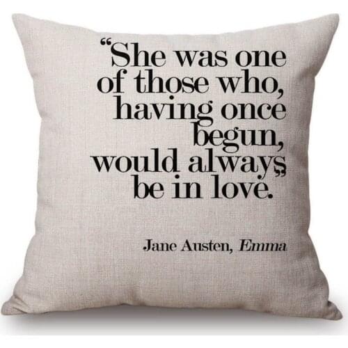 Black and White Jane Austen Quotation Letter Print Concise Nordic Sofa Chair Cushion Case Cotton Linen Pillow Cover Home Decor