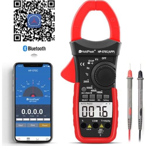 HoldPeak HP-570C-APP Digital Clamp Meter 4000 counts 1000A AC Current Voltage Capacitance Multimeter Connect to Phone Tester