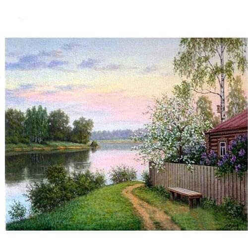 Village Lake Natural Scenery Diamond Embroidery Full Rhinestone Mosaic Diy Diamond Painting Cross Stitch Kits Home DecorZP-4148