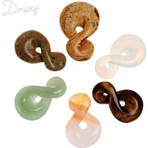 Druzy New Women Men Handmade Gift Crystal Charm Twisted 8 Shape Jewelry Natural Stone Minimalist Infinity Pendant