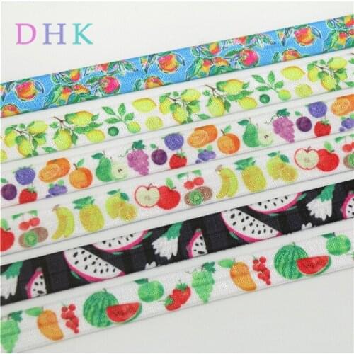 DHK 5/8'' 50yards fruits lemon printed Fold Elastic FOE stretch ribbon hairbow headwear headband DIY OEM S1082