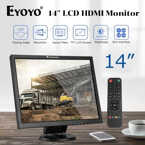 EYOYO 14" TFT LCD Screen 1024x768 CCTV TV Computer LCD Display For Security PC with BNC HDMI VGA AV Input Raspberry PI Monitor