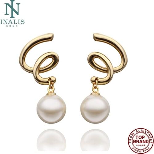INALIS Spiral Gold Plated Drop Earrings For Women Shell Pearl Female Simple Copper Earring Party Fashion Jewelry Recommend New