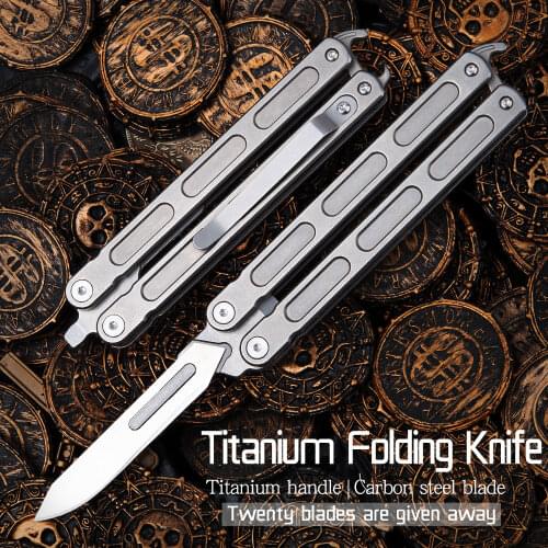 Titanium alloy folding knife tactical field survival hunting camp EDC high hardness portable self-defense knife clip knife
