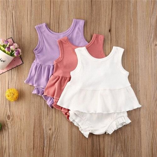 0-3Y Newborn Toddler Infant Baby Girl Clothes Set Ruffles Vest Tops Shorts Soft Outfits Summer Baby Costumes