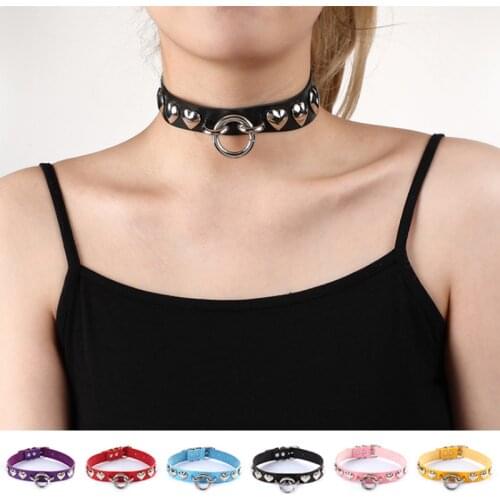 Summer Leather Heart Choker Necklace Sexy Collar Restraints Choker Neck Punk Gothic PU Leather Hip Hop Jewelry E24