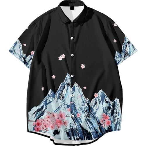 Male Fashion Hawaiian Shirt New Men Vintage Mountain Print Shirts Summer Casual Short Sleeve Loose Shirts Plus Size 6XL camisa