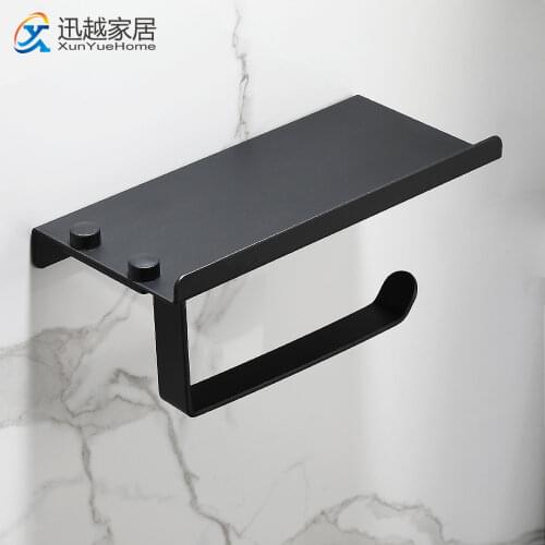 Wall Paper Holders Sliver Black Aluminum Rolling Tissue Hanger WC Phone Holder Shelf Toilet Tray Bathroom Accessories 00PTH0401