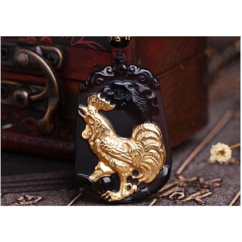 A natural Obsidian Zodiac Pendant Necklace twelve zodiac Zodiac mascot chicken chicken Pendant