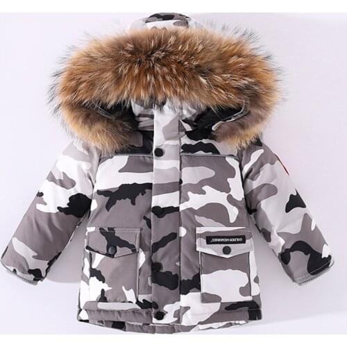 New childrens down coat boys and girls camouflage winter down jacket - 30 degrees natural raccoon fur