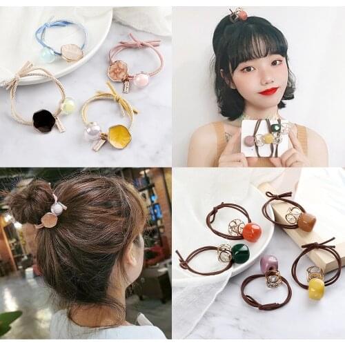 Korean Women Girls Hair Bands Crystal Cube Pendant Exquisite Elegant Rubber Band Fashion Hair Accessories Elastic Rope Scrunchie