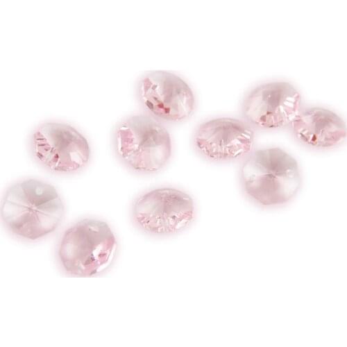 Pink 14mm Octagon Beads With 1 Hole/2 Holes Crystal Lighting Lamp Parts Beads Strand Component For Home Wedding & DIY
