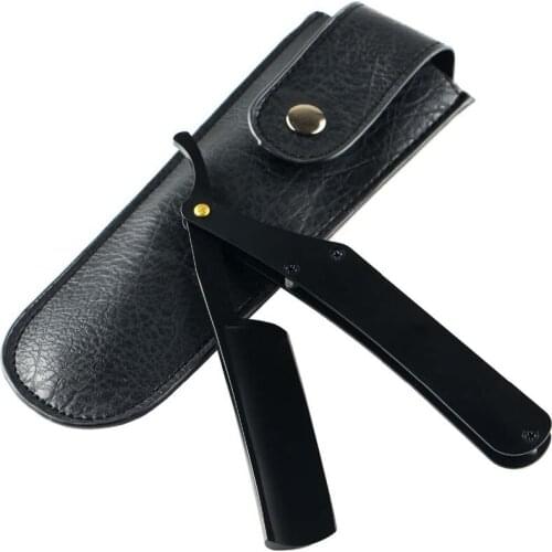 Manual replaceable stainless steel barber sharpen straight black shaving razor shave male safty shaver razors