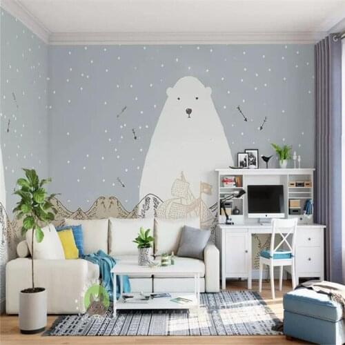 Nordic simple bear childrens room background wall custom high-end mural factory wholesale wallpaper mural photo wall