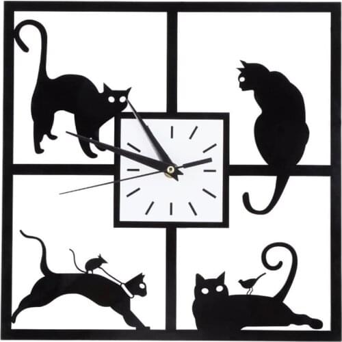 Modern 3D Digital Wall Clock Cat Mirror Non Ticking Silent Battery Clocks Watch for Home Living Room Bathroom Decor Gift