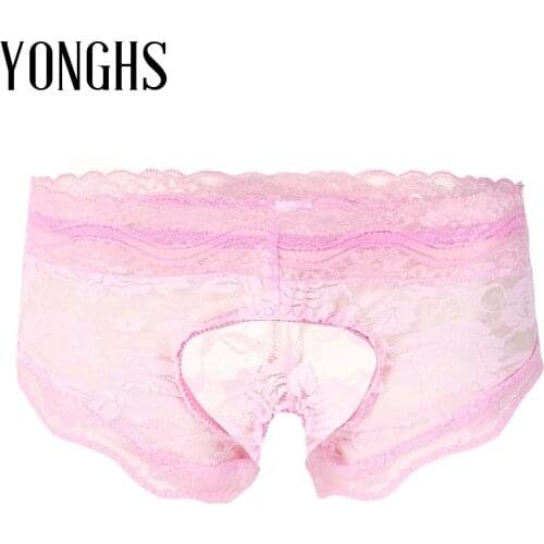 Crotchless Sissy Panties for Sex Erotic Lingerie Mens See Through Sex Underwear Gay Male Thong Floral Pattern T-Back Briefs