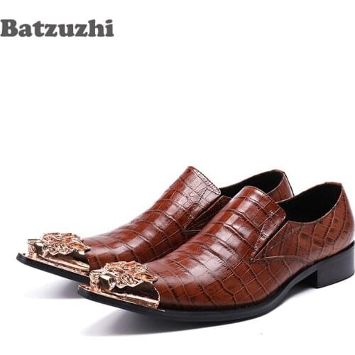 Batzuzhi Men Dress Shoes Leather Gold Iron Toe Mens Shoes Formal Men Oxford Flats Business Leather Shoes Zapatos Hombre