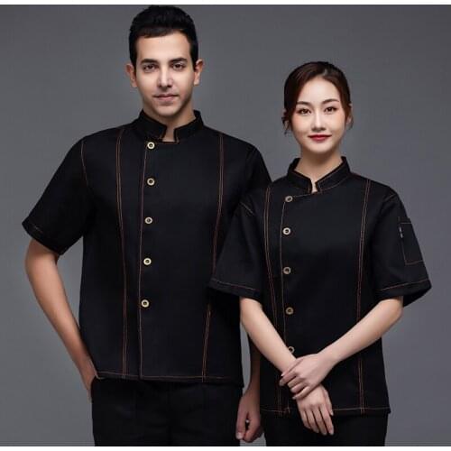 Master Chef Uniform Coat Short Sleeve Men and Women Bakery Kitchen Jacket Restaurant Food Service Canteen Barber Workwear Shirt