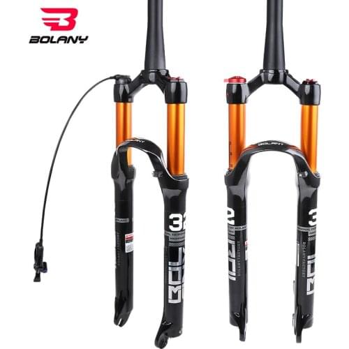 BOLANY MTB Bike Fork Solo Air Bicycle Front Suspension 26/27.5/29inch Straight/Tapered Tube Lockout Magnesium Alloy QuickRelease