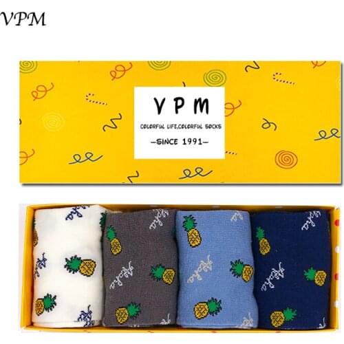 VPM Womens Dress Socks Funny Pineapple Novelty Harajuku Sock for Girl Gift Box (4 pairs / lot )