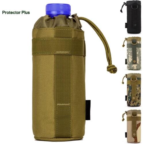 Protector Plus Outdoor Travel Hiking Drawstring Water Bottle Military Tactical Upgraded Molle Kettle Pouch Bag Camping