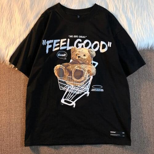 2021 summer new American retro bear graffiti print short sleeve T-shirt women loose lovers half sleeve clothes