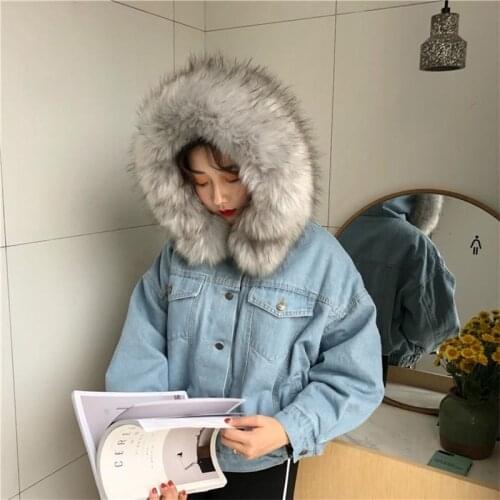 Woman Denim Coat Winter Fur Jacket 2021 New Loose Plus Velvet Lamb Sheep Fur Coat Women Pockets Long Sleeves Warm Cotton Clothes