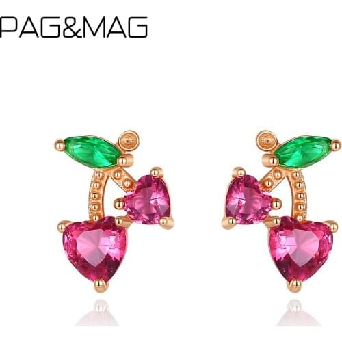 PAG&MAG Genuine 925 Sterling Silver With Fruit CZ Stud Earrings For Women Fashoin Jewelry Christmas Dating Gifts pendientes