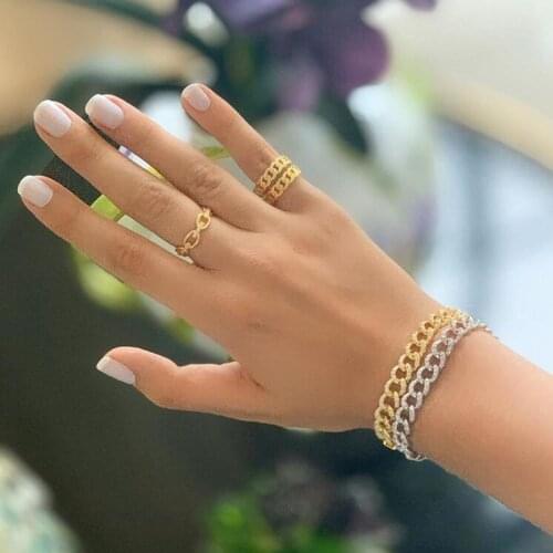 2020 gold color plated link chain hip hop lce out cz ring for women mens round circle mini finger stone ring high quality